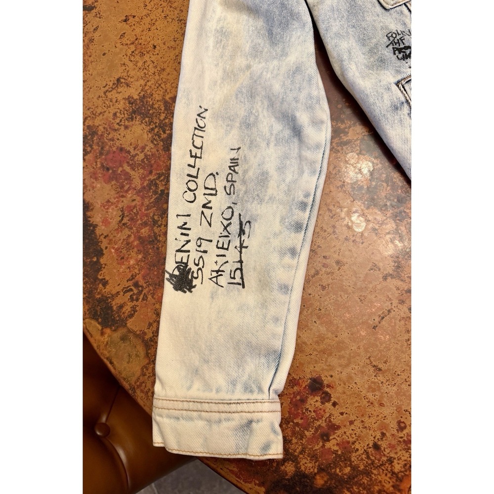 ZARA Women's Y2K Graffiti Artist Distressed Denim Jean Jacket Medium - Picture 3 of 11